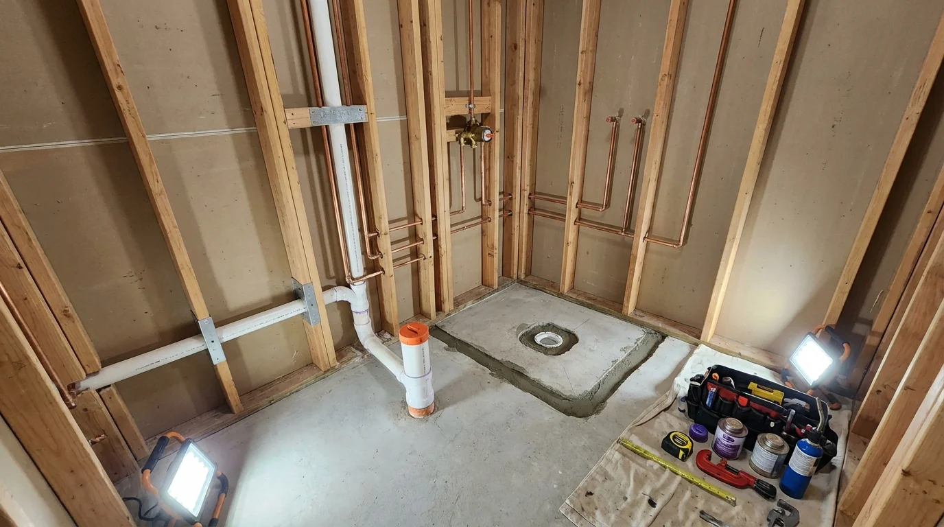 Bathroom rough-in plumbing during remodel by Johns Plumbing LLC in Windermere